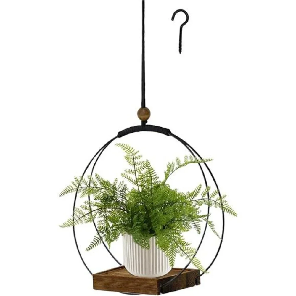 Hanging Planter for Indoor Plants, Black Plant Hanger Indoor with Sturdy Wood